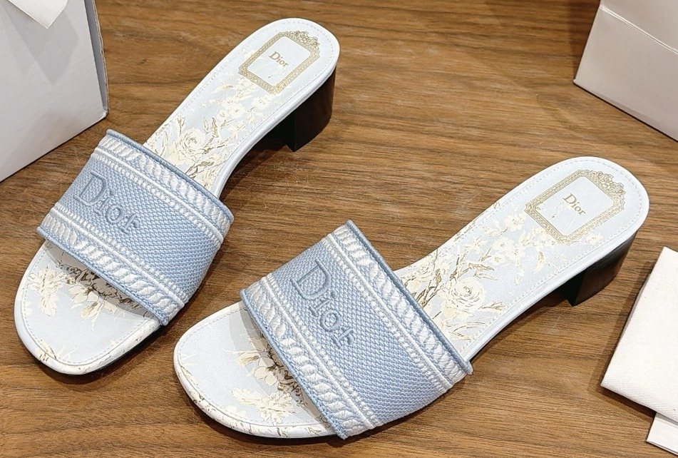 Dior Light Blue Embroidered Slide Sandals — hero