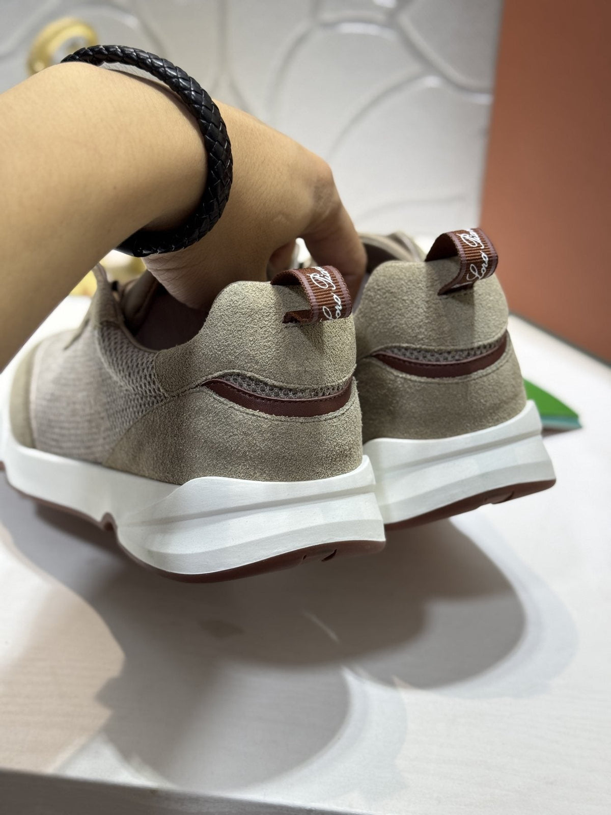 Loro Piana Textured Lace-Up Sneakers — back