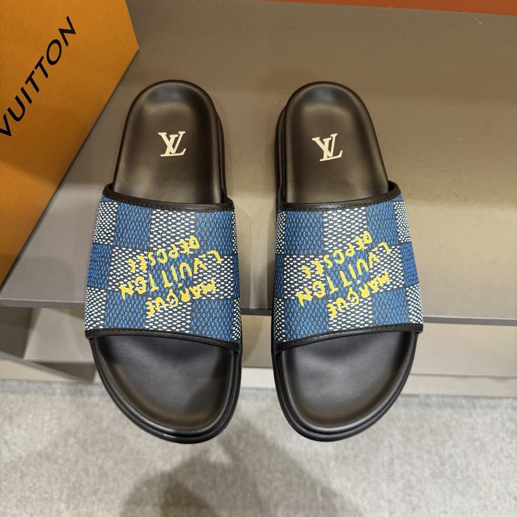 Louis Vuitton Patterned Strap Slides — front