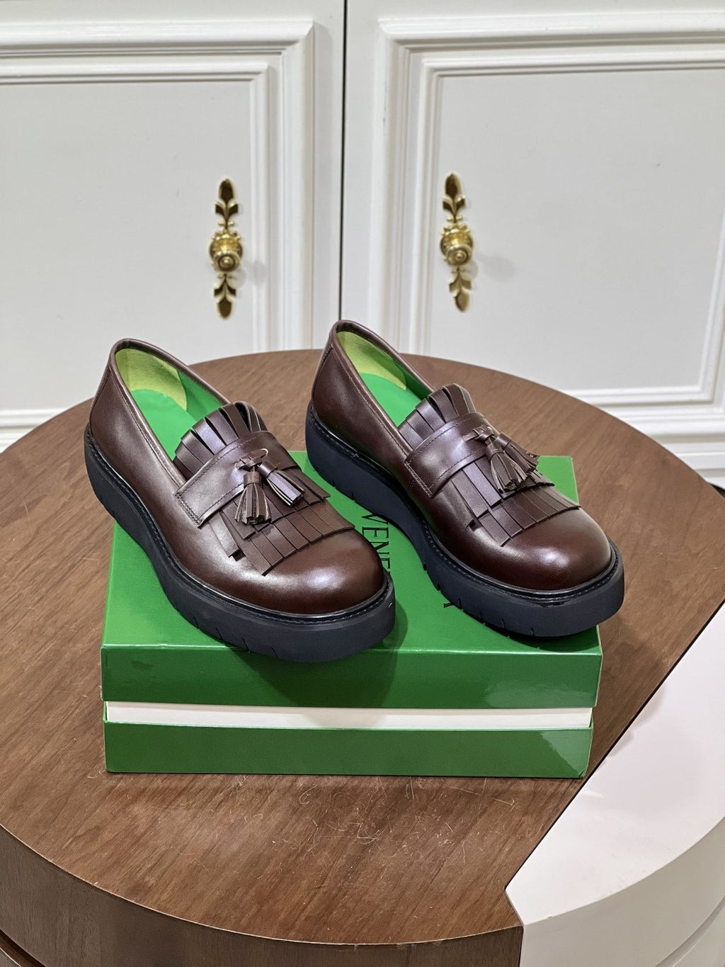 Bottega Veneta Men’s Tassel Lug Sole Loafers — side