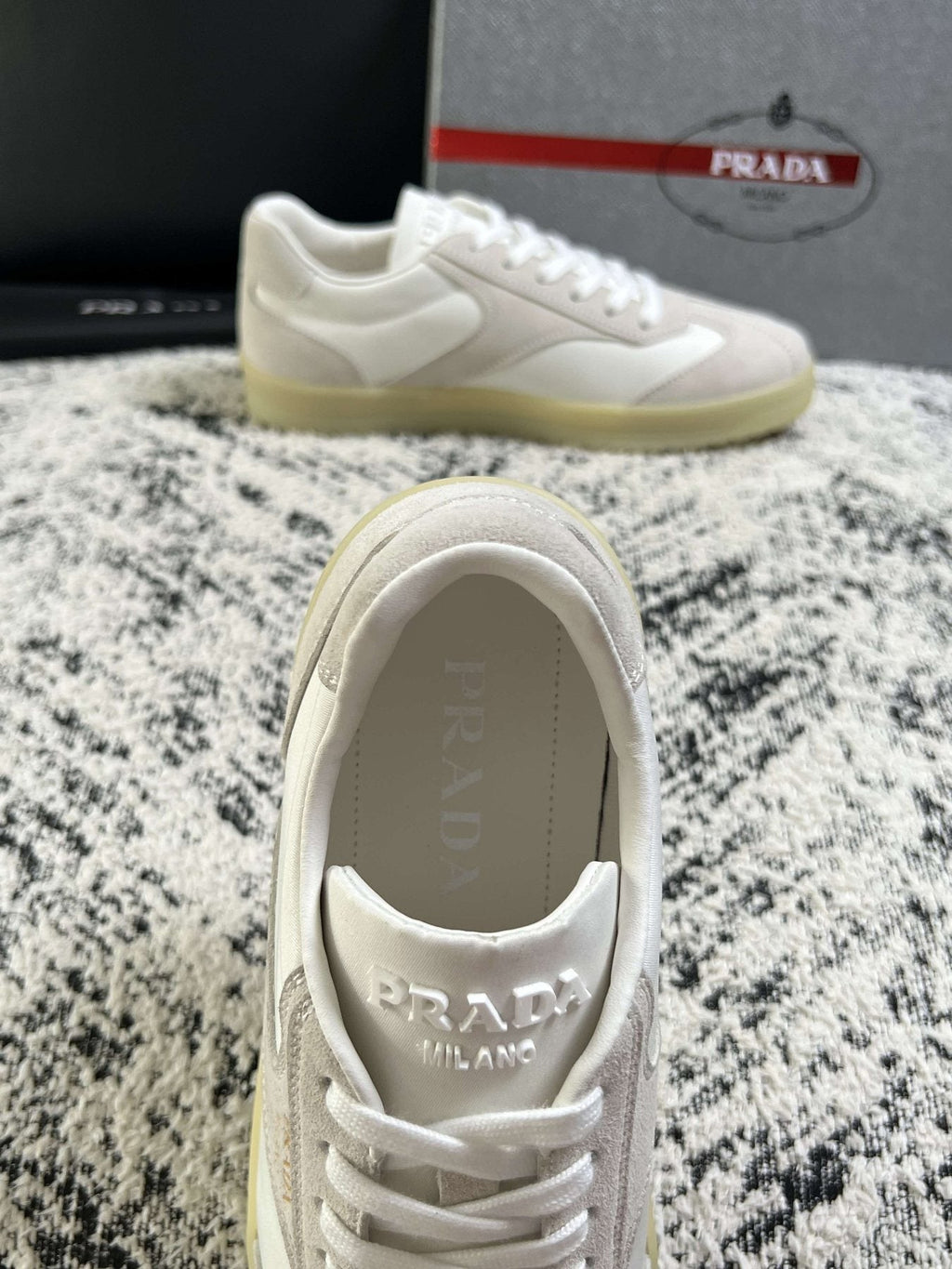 Prada Off-White Beige Low-Top Sneakers — side