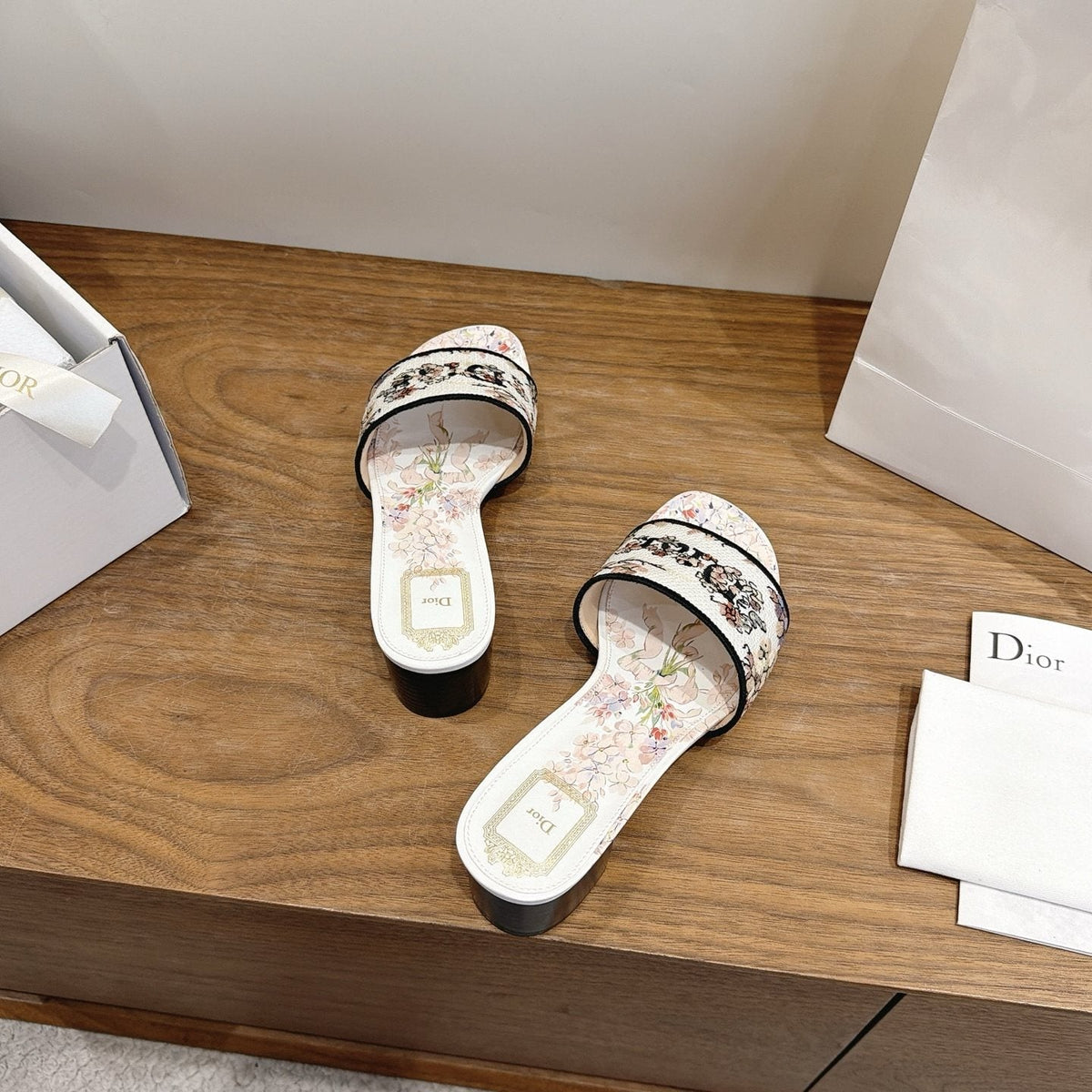Dior Floral Embroidered Block-Heel Slide Sandals — front