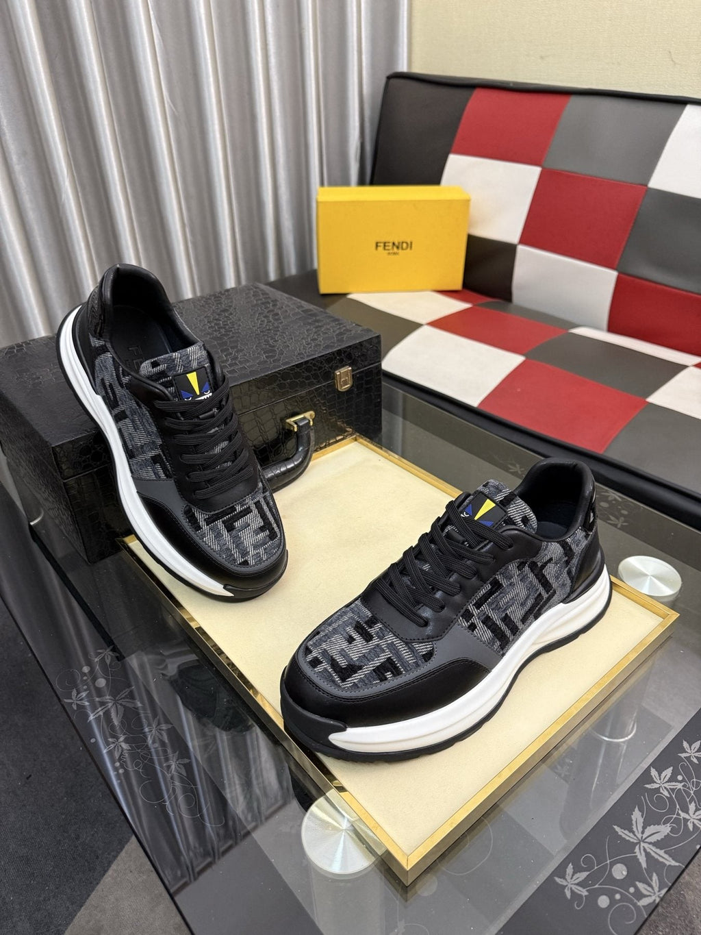 Fendi Men's Patterned Panel Sneakers — model