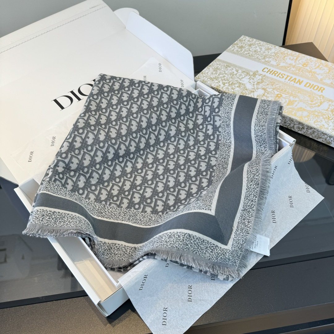 Dior Fringed Monogram Shawl Scarf — front