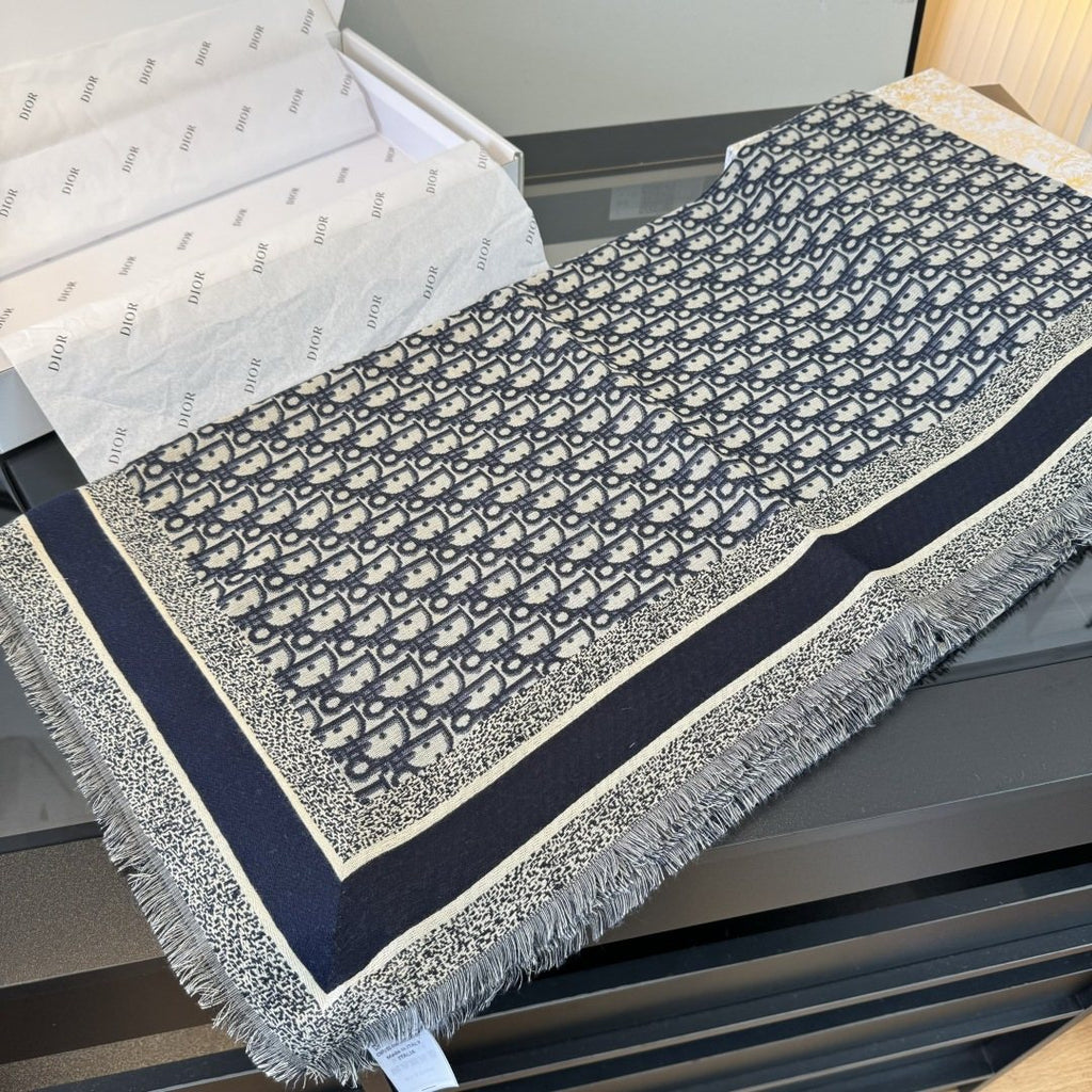 Dior Fringed Monogram Shawl Scarf — front