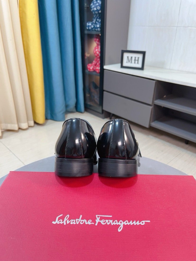 Salvatore Ferragamo Glossy Metal Ornament Loafers — back