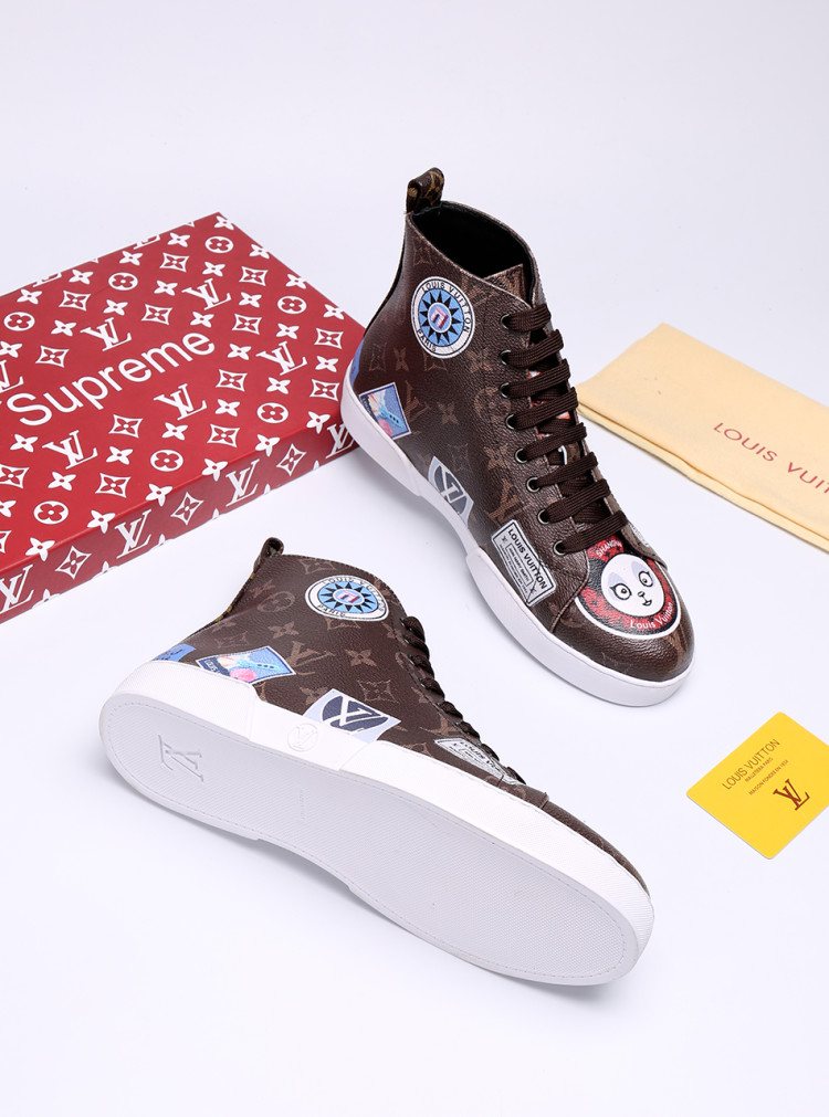Louis Vuitton Graphic Patch High-Top Sneakers — front