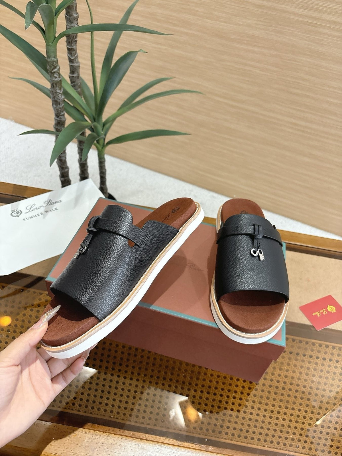 Loro Piana Leather Slide Sandals — side