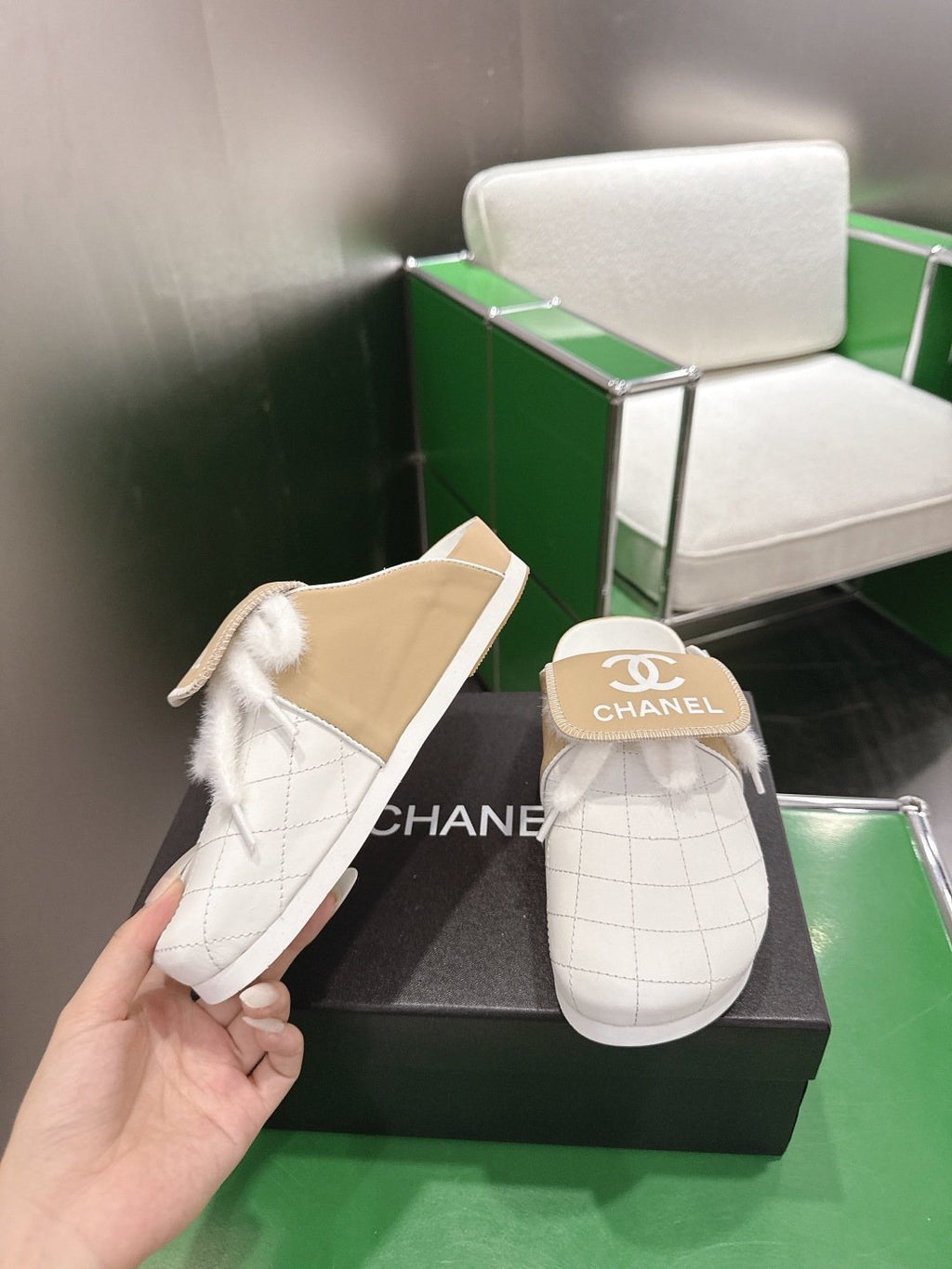 Chanel Quilted Closed-Toe Slip-On Shoes — detail