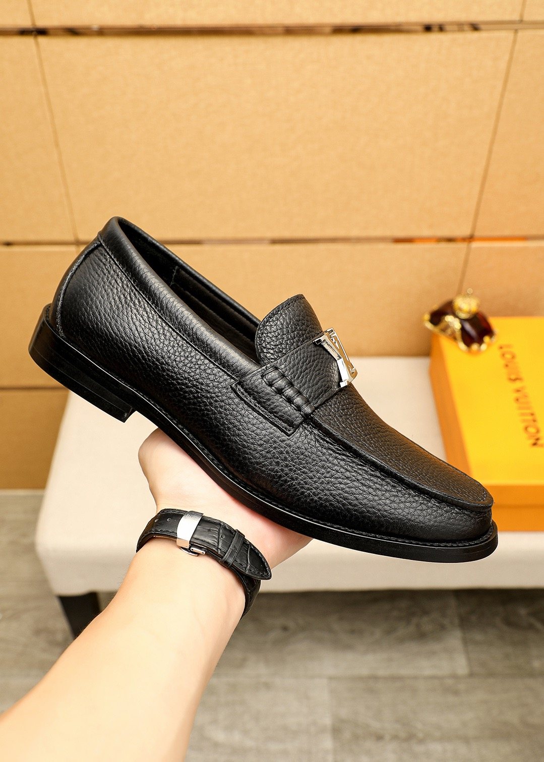 Louis Vuitton Textured Hardware Loafers — model