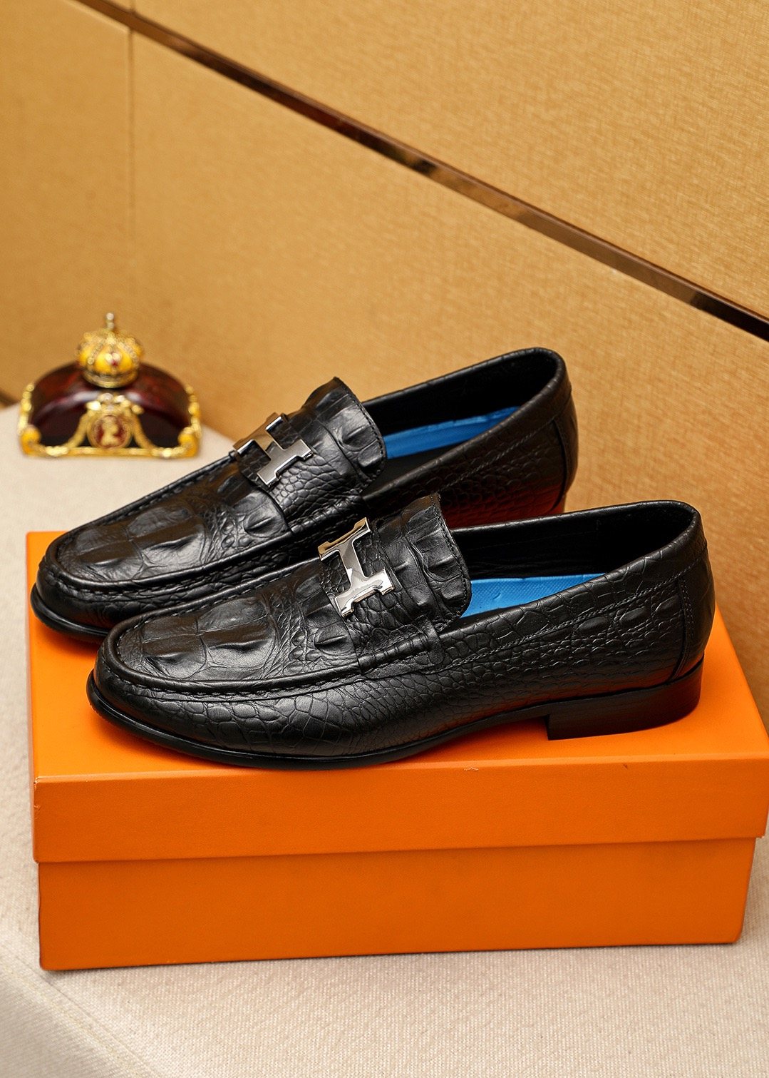 Hermès Crocodile-Embossed H-Hardware Loafers — model