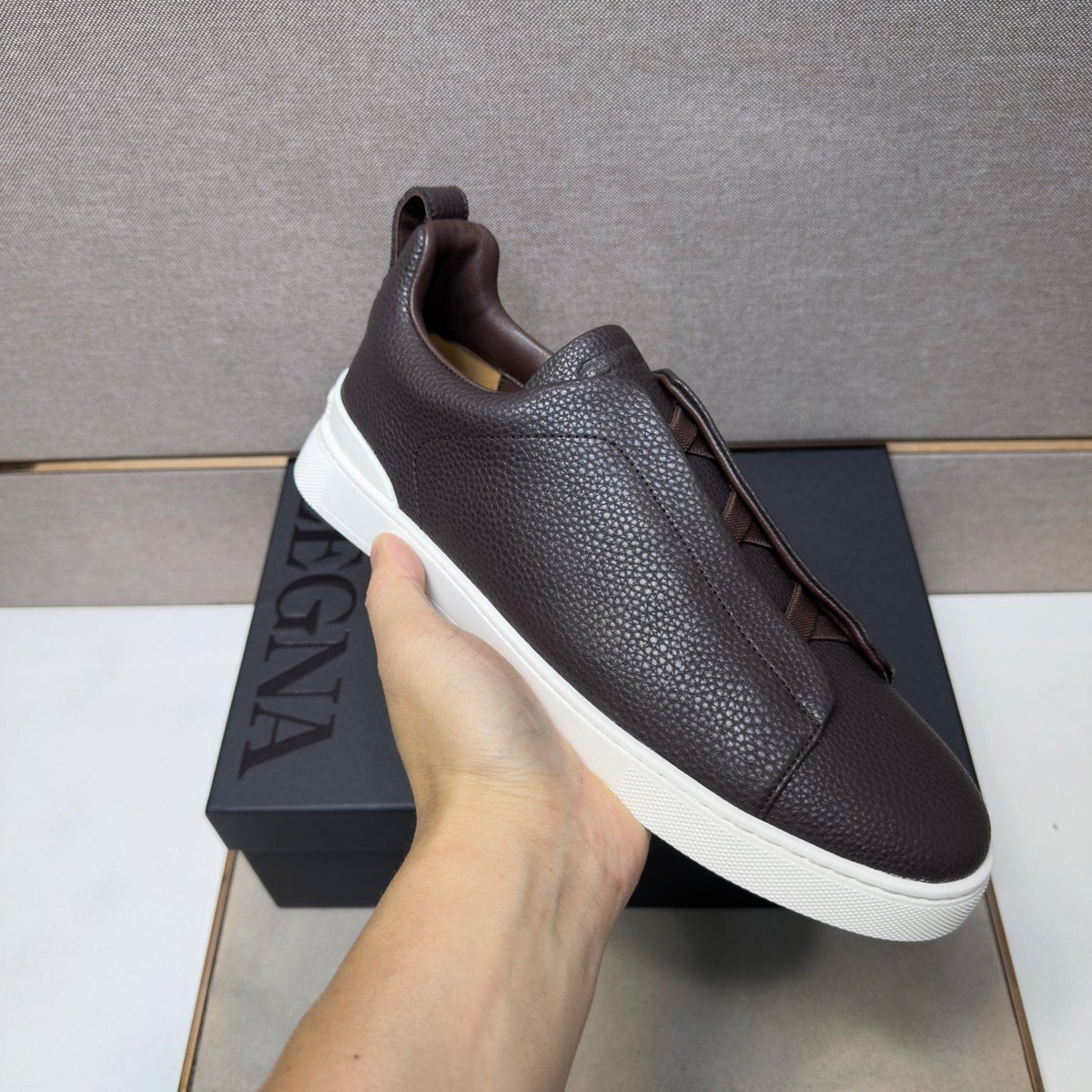 Zegna Navy Slip-On Sneakers — side