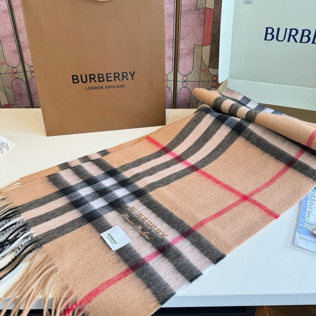 Burberry Blush Pink Plaid Fringed Scarf — front