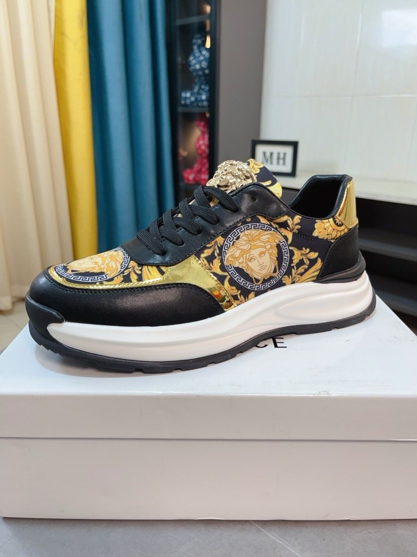 Versace Gold Pattern Leather Sneakers — hero