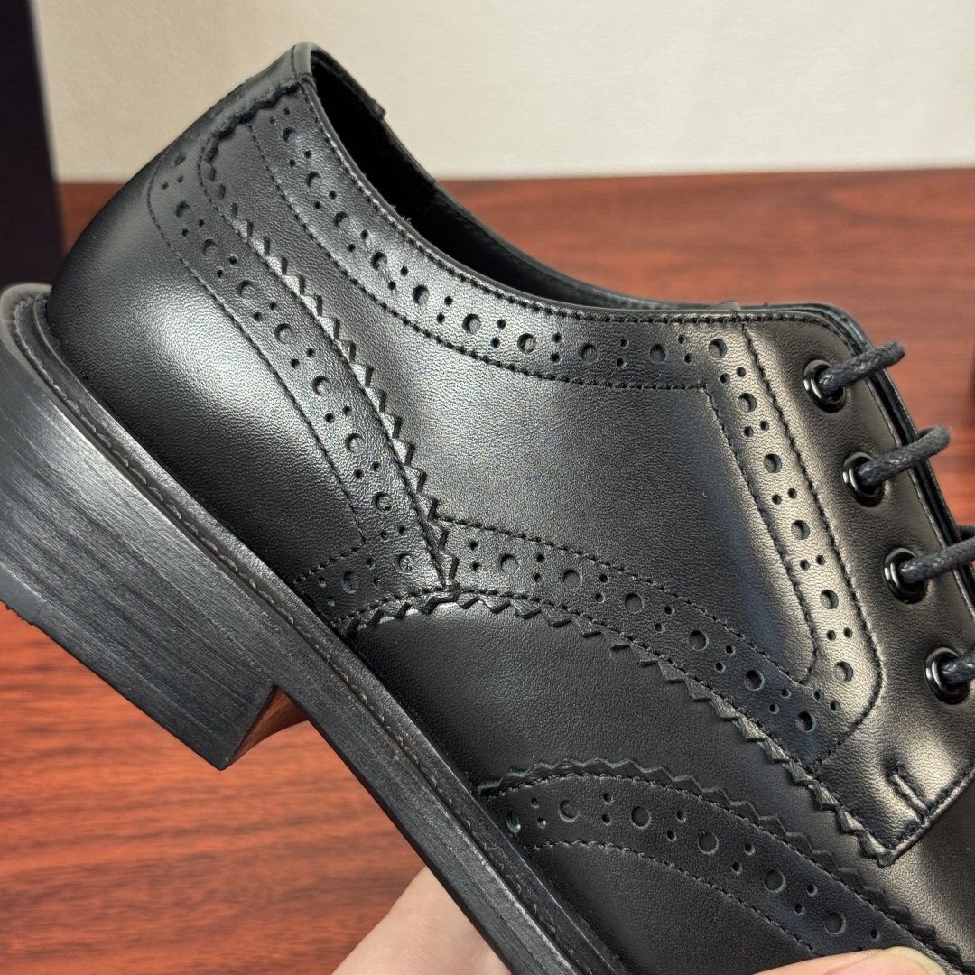 Prada Burnished Brogue Derby Shoes — detail