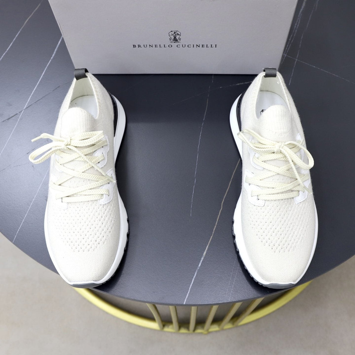 Brunello Cucinelli Dark Gray Knit Sneakers — front