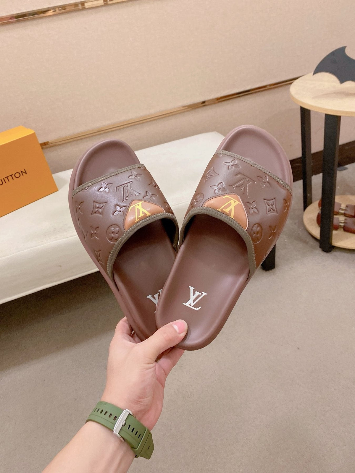 Louis Vuitton Embossed Men's Slide Sandals — front