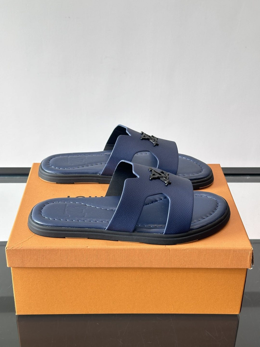 Louis Vuitton Navy Blue Slide Sandals — hero