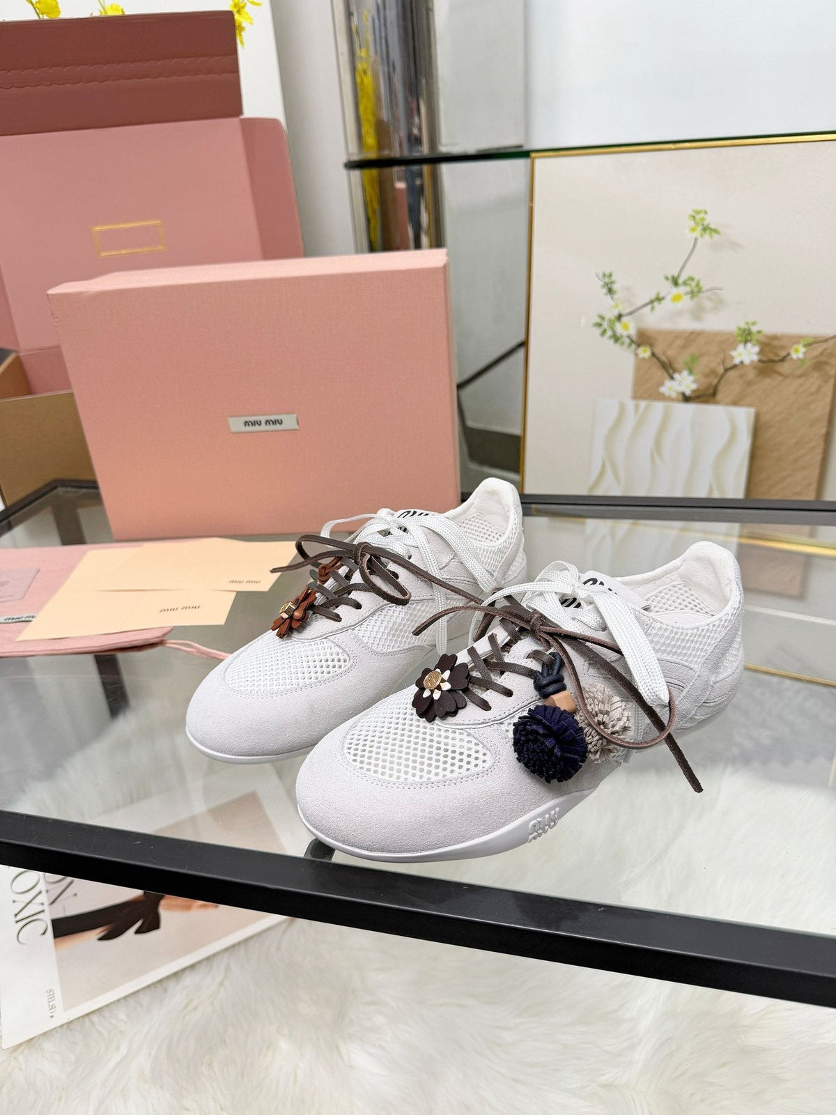Miu Miu Floral Charm Sneakers — front